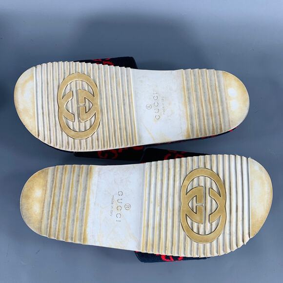 GUCCI Size 10.5 Black Red Guccissima Monogram Velvet Slip On Sandals - Picture 6 of 9